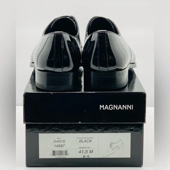 $375 Mens MAGNANNI Dante BLACK Patent Leather TUXEDO Formal Dress Shoes Mens 8.5 - Picture 5 of 8